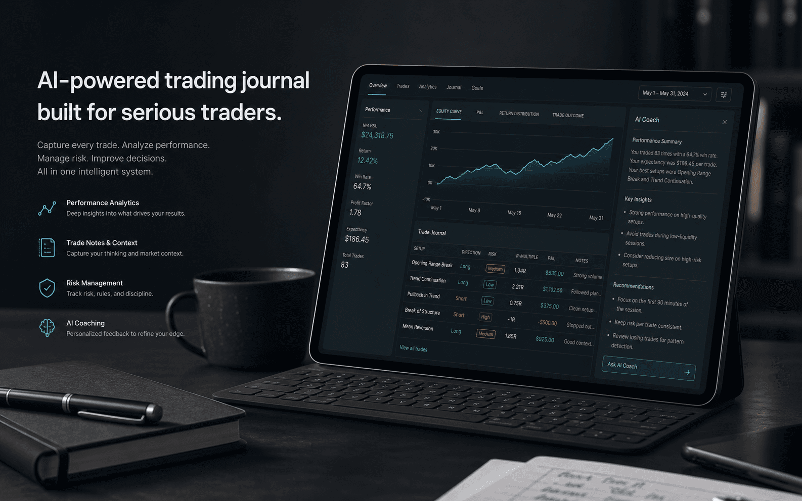 TradeOS AI trading journal and analytics workspace